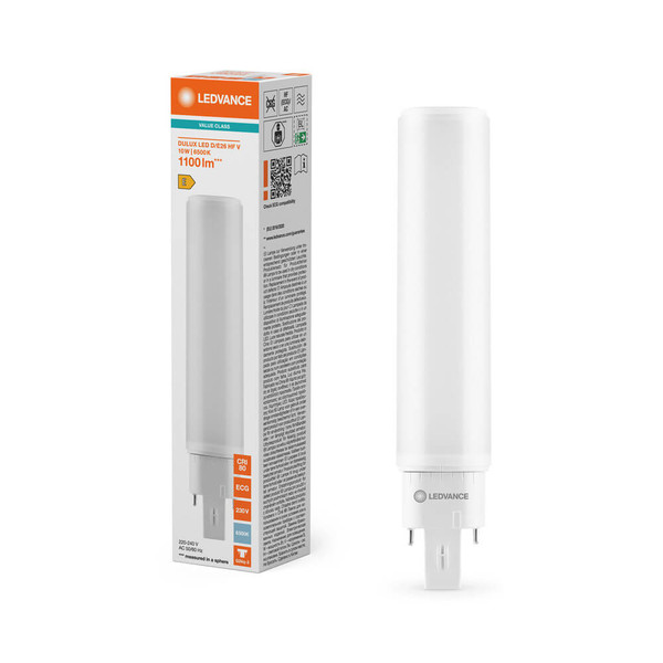 LEDVANCE LED Lampe G24q-3 Dulux D/E26 HF & AC Mains Value matt 10W 1100lm Tageslichtweiss 6500K wie 26W nur für direkt 230V 4099854501630
