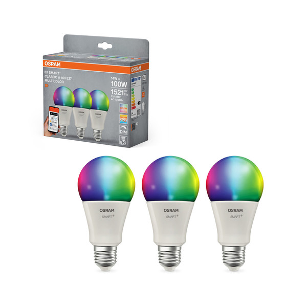 OSRAM LED Leuchtmittel SMART+ MATTER CLASSIC shapes Multicolor  14W 827...865 Multicolor E27 TRIPLE PACK Dimmbar RGBTW 4099854529825