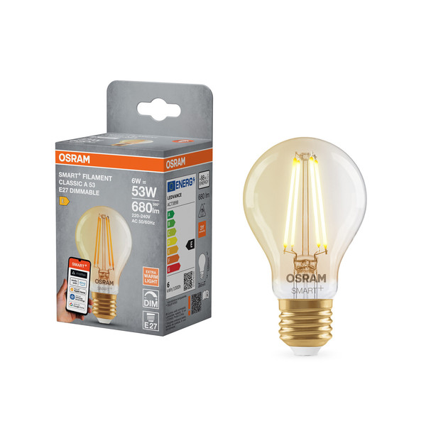 OSRAM LED Leuchtmittel SMART+ MATTER Filament CLASSIC shapes 6W 824 Filament GOLD DIM E27 Dimmbar Warm weiß 4099854529948