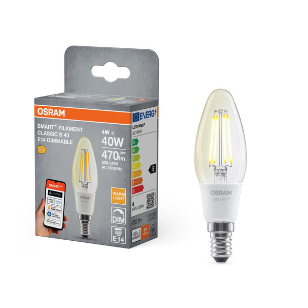 OSRAM LED Leuchtmittel SMART+ MATTER Filament CLASSIC shapes 4W 827 Filament DIM E14 Dimmbar Warm weiß 4099854530067