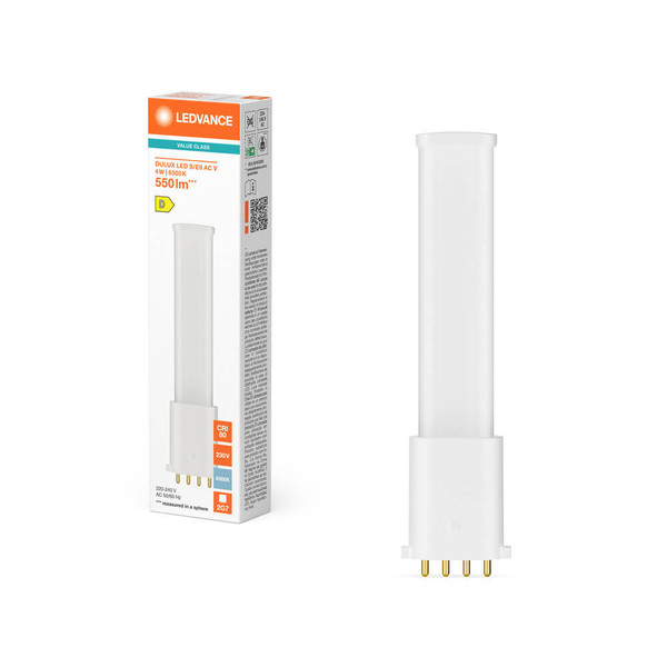 LEDVANCE LED Lampe 2G7 Dulux S/E9 AC Mains Value matt 4W 550lm Tageslichtweiss 6500K wie 9W nur für direkt 230V 4099854669736
