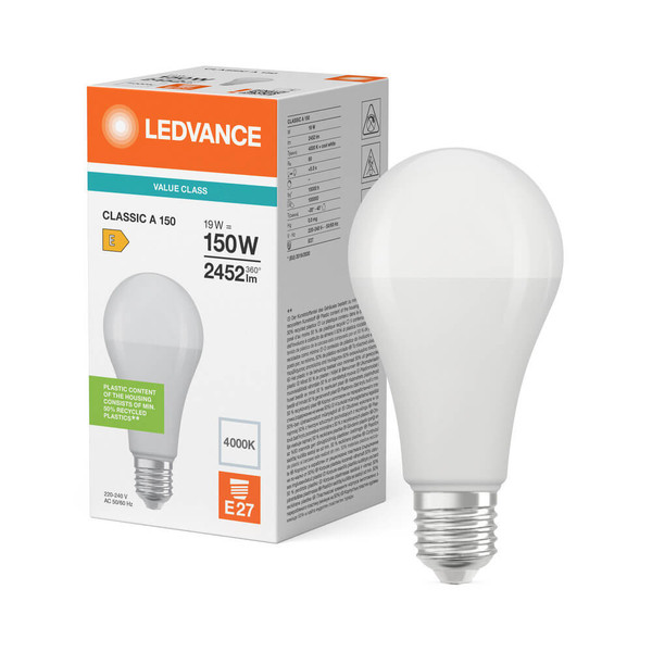 LEDVANCE LED Lampe E27 Star Classic matt A150 19W 2452lm Neutralweiss 4000K wie 150W 4099854772900