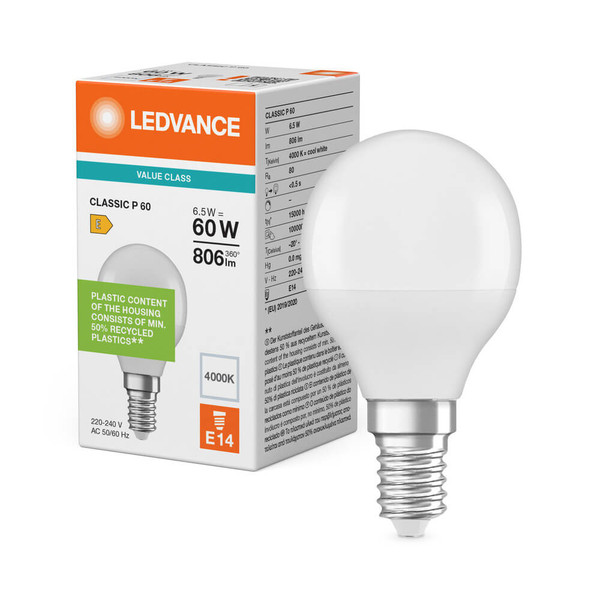 LEDVANCE LED Lampe E14 Classic V matt P60 6.5W 806lm Neutralweiss 4000K wie 60W 4099854773020