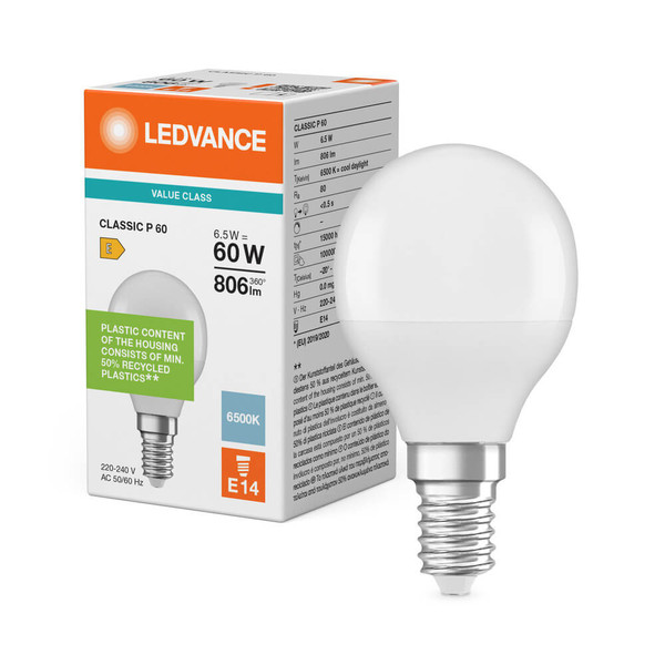 LEDVANCE LED Lampe E14 Classic V matt P60 6.5W 806lm Tageslichtweiss 6500K wie 60W 4099854773044