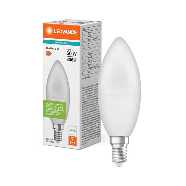 LEDVANCE LED Kerze E14 Classic V matt P60 7.5W 806lm Neutralweiss 4000K wie 60W 4099854774300
