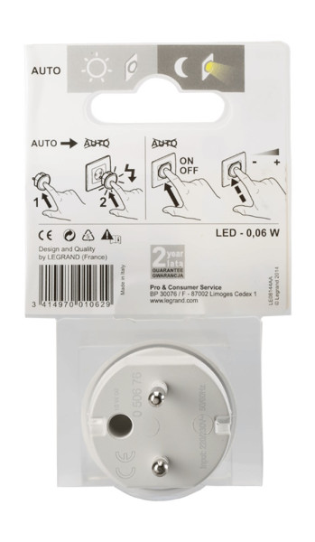 Legrand dimmbares LED-Steckdosen-Nachtlicht mit integriertem Dämmerungssensor, schaltet Lampe bei Dunkelheit automatisch ein, 050676