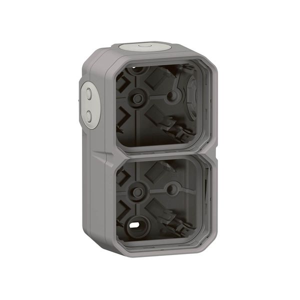 Legrand PLEXO New Feuchtraum Aufputzdose 2-fach, Aufputzgehäuse, 3 Membranen, 1 Kabelzugang, horizontal und vertikal grau, 069672L