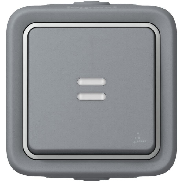 Legrand Plexo55 Wippschalter Aus-/ Wechsel Kontroll beleuchtet Feuchtraum Aufputz grau 069713
