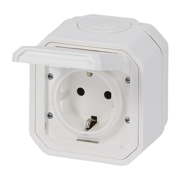 Legrand PLEXO New Feuchtraum-Aufputz-Steckdose, inklusive Klappdeckel, Berührungsschutz, Steckklemmen, 16A, IP44 IK07 Weiß, 069770L