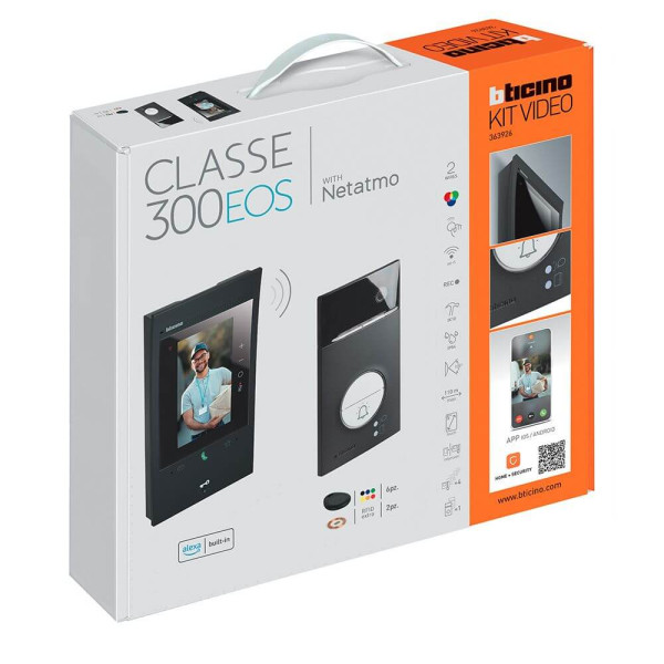 Bticino Flex ONE-Set Classe 300EOS with Netatmo in Schwarz & Linea 3000 in Schwarz, smarte Wi-Fi-Video-Innenstelle mit integrierter Alexa, 5zoll-Touchscreen, 2-Draht, 363926