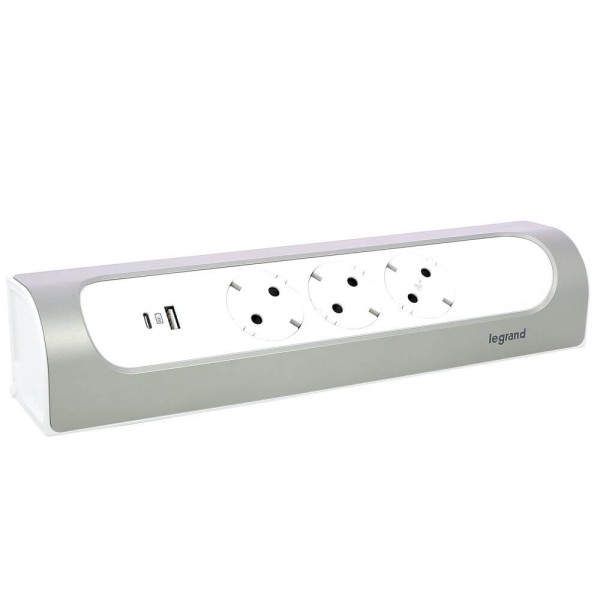 Legrand Ecksteckdosenleiste 3x Steckdose, USB-A, USB-C, ohne Kabel Ultraweiß/Aluminium 694504
