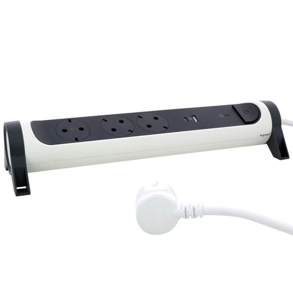 Legrand Steckdosenleiste drehbar 3x Steckdose, USB-A, USB-C, SPD, 1,5m Kabel weiss-schwarz 694508