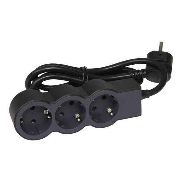 Legrand Flache Steckdosenleiste 3x Steckdose, 1,5 Meter Kabel Schwarz 694550