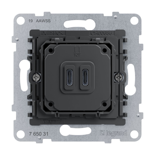 Legrand SEANO Typ C+C USB Ladesteckdosen-Einsatz, zweifach mit Power Delivery System, ermöglicht die Stromversorgung von Multimedia-Endgeräten, 30W, 765031