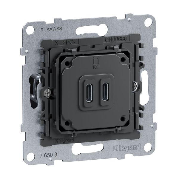 Legrand SEANO Typ C+C USB Ladesteckdosen-Einsatz, zweifach mit Power Delivery System, ermöglicht die Stromversorgung von Multimedia-Endgeräten, 30W, 765031