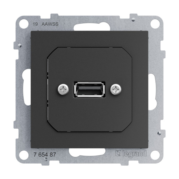Legrand SEANO USB-Datendose mit Kabel, Einsatz inklusive Abdeckung, USB 3.0, Kabellänge: 15cm, Anthrazit, 765487