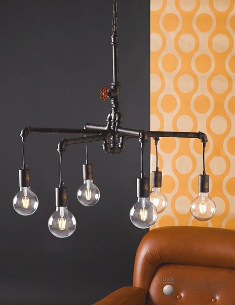 LUCE Design Armarcord Pendelleuchte 6fach E27 Rostfarbig Antik