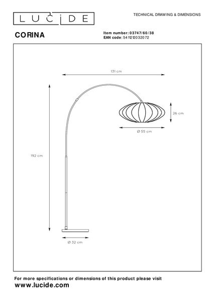 Lucide CORINA Stehleuchte E27 Beige 03747/60/38
