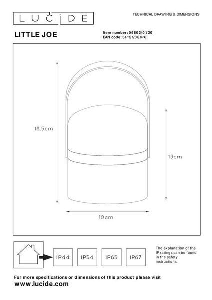 Lucide LITTLE JOE LED Tischlampe Außen Outdoor 3-Stufen-Dimmer 0,3W dimmbar Schwarz, Weiß IP44 06802/01/30