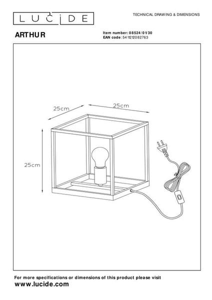 Lucide ARTHUR Tischlampe E27 Schwarz, Kupfer 08524/01/30