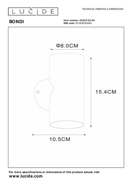 Lucide BONDI Wandleuchte 2x GU10 Schwarz 09242/02/30