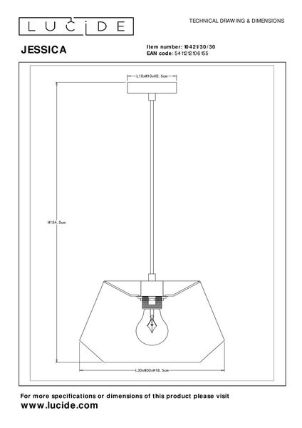 Lucide JESSICA Pendelleuchte E27 Schwarz 10421/30/30