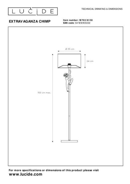 Lucide EXTRAVAGANZA CHIMP Stehleuchte E27 Schwarz, Gold 10702/81/30