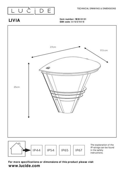 Lucide LIVIA Außen-Wandleuchte E27 Weiß IP44 11812/01/31
