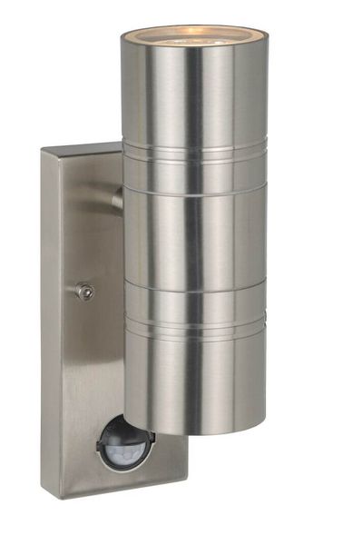 Lucide ARNE-LED LED Außen-Wandleuchte 2x GU10 2x 5W 360° drehbar Chrom Matt Sensor IP44 14866/10/12