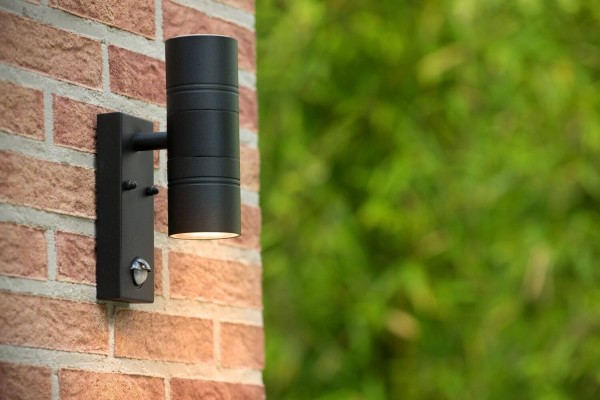 Lucide ARNE-LED LED Außen-Wandleuchte 2x GU10 2x 5W 360° drehbar Schwarz Sensor IP44 14866/10/30