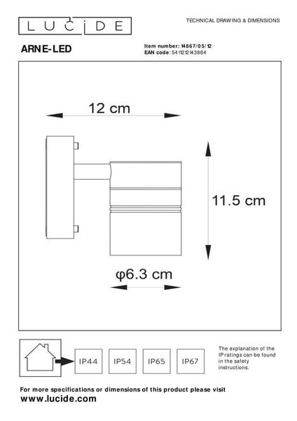 Lucide ARNE-LED LED Außen-Wandleuchte GU10 5W Chrom Matt IP44 14867/05/12