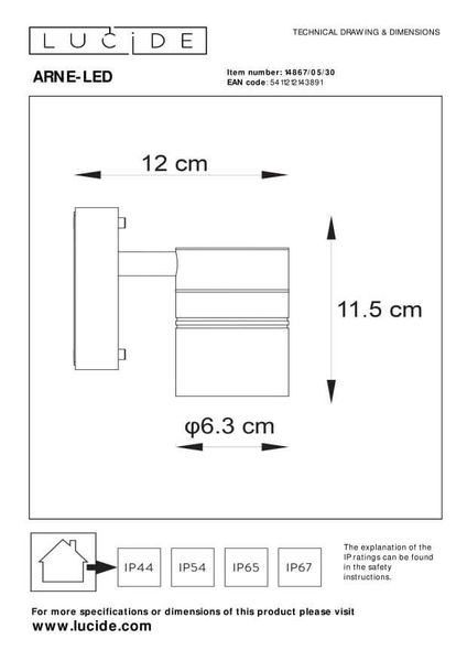 Lucide ARNE-LED LED Außen-Wandleuchte GU10 5W Schwarz IP44 14867/05/30