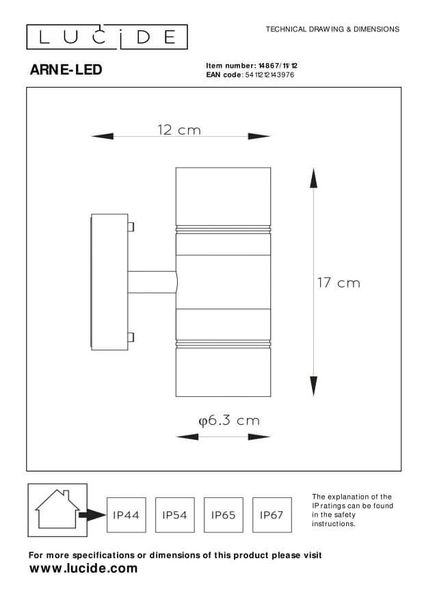 Lucide ARNE-LED LED Außen-Wandleuchte 2x GU10 2x 5W Chrom Matt IP44 14867/11/12