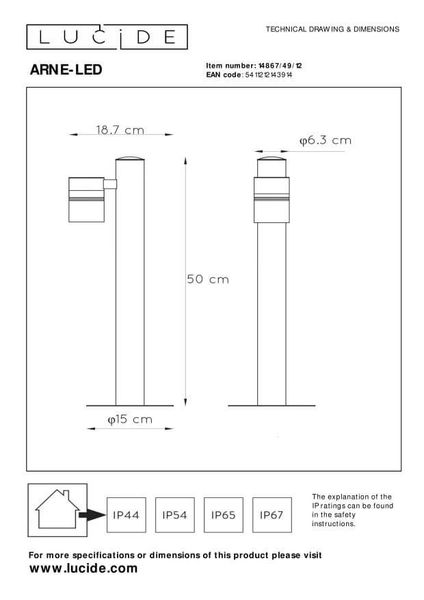 Lucide ARNE-LED LED Pollerleuchte GU10 5W Chrom Matt IP44 14867/49/12