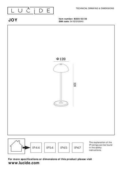 Lucide JOY LED Tischlampe Außen Outdoor 1,5W dimmbar Schwarz IP54 15500/02/30
