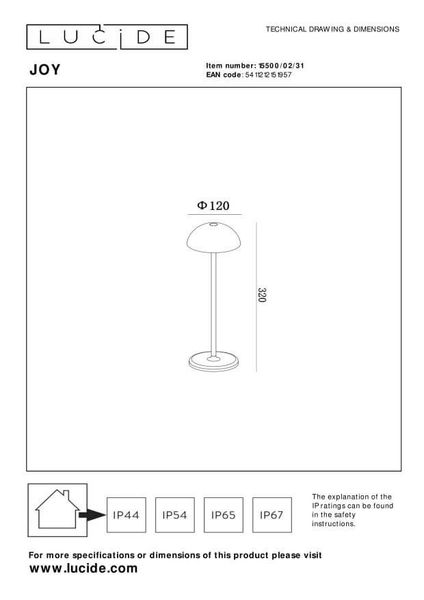 Lucide JOY LED Tischlampe Außen Outdoor 1,5W dimmbar Weiß IP54 15500/02/31