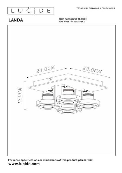 Lucide LANDA LED Deckenleuchte 4x GU10 Dim-to-warm 4x 5W dimmbar 360° drehbar Weiß 95Ra 17906/21/31