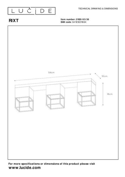 Lucide RIXT Deckenleuchte 3x E27 Schwarz, Mattes Gold, Messing 21120/03/30
