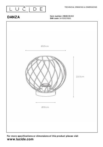 Lucide DANZA Tischlampe E27 Mattes Gold, Messing, Schwarz 21528/25/02