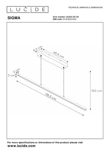 Lucide SIGMA LED Pendelleuchte 30W dimmbar Schwarz 90Ra 23463/30/30