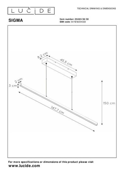 Lucide SIGMA LED Pendelleuchte 38W dimmbar Schwarz 90Ra 23463/36/30