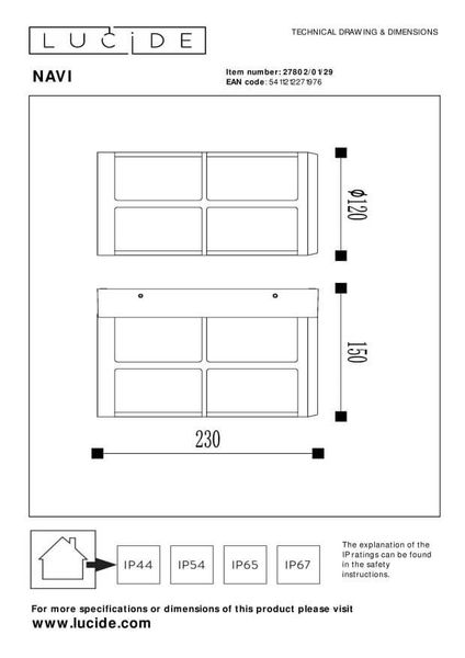 Lucide NAVI Außen-Wandleuchte E27 Anthrazit, Braun IP54 27802/01/29