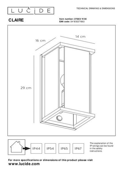 Lucide CLAIRE Außen-Wandleuchte E27 Anthrazit Sensor IP54 27883/11/30