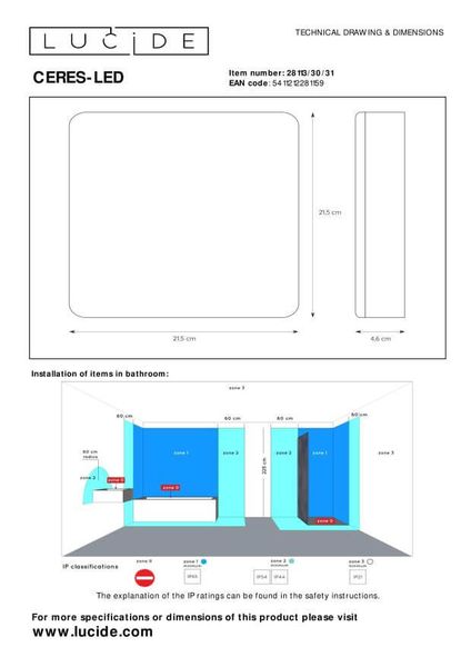 Lucide CERES-LED LED Deckenleuchte 30W dimmbar Weiß IP44 28113/30/31