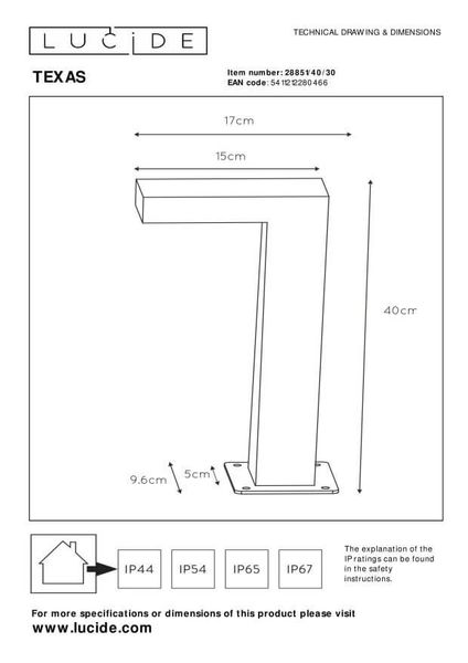 Lucide TEXAS LED Pollerleuchte 7W Anthrazit IP54 28851/40/30