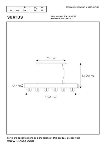Lucide SURTUS Pendelleuchte 6x E27 Schwarz 30474/06/30