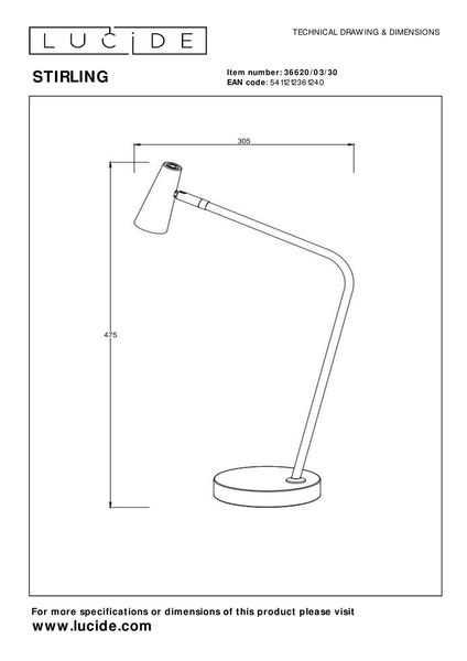 Lucide STIRLING LED Tischlampe 3-Stufen-Dimmer 3W dimmbar 360° drehbar Schwarz 36620/03/30