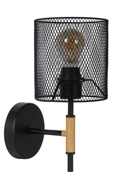 Lucide BASKETT Wandleuchte E27 Schwarz, Helles Holz 45259/01/30