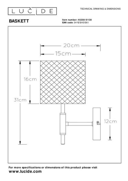 Lucide BASKETT Wandleuchte E27 Schwarz, Helles Holz 45259/01/30