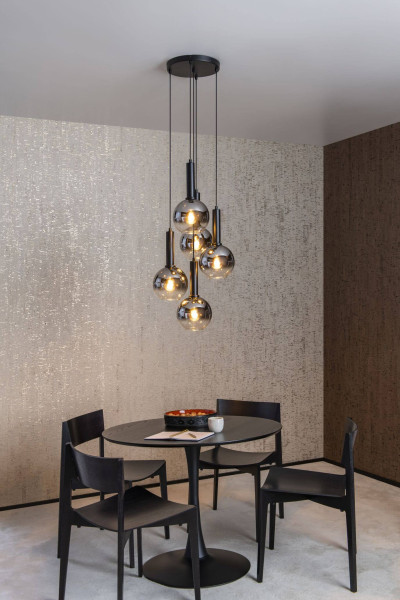 Lucide MARIUS Pendelleuchte 5x E27 Schwarz, Rauchfarbe Grau 45402/15/30